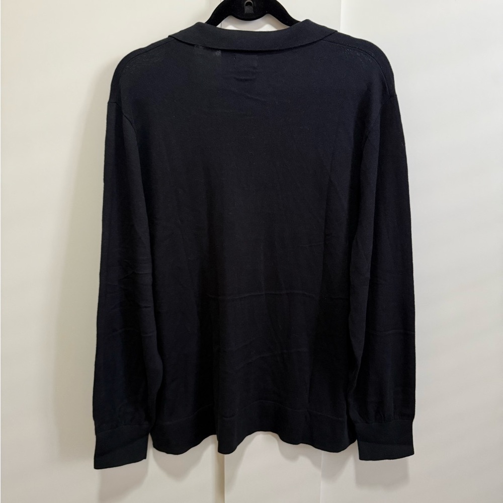 J. Crew Factory Black Popover Soft Polo Knit Spread Collar Preppy Long Slv NWT - Picture 4 of 6